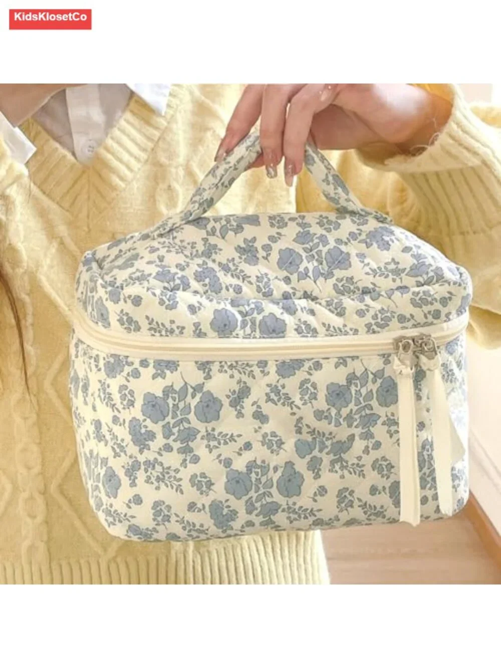 Quilted Cotton Cosmetic Bag Travel Makeup Organizer Toiletry Storage Pouch